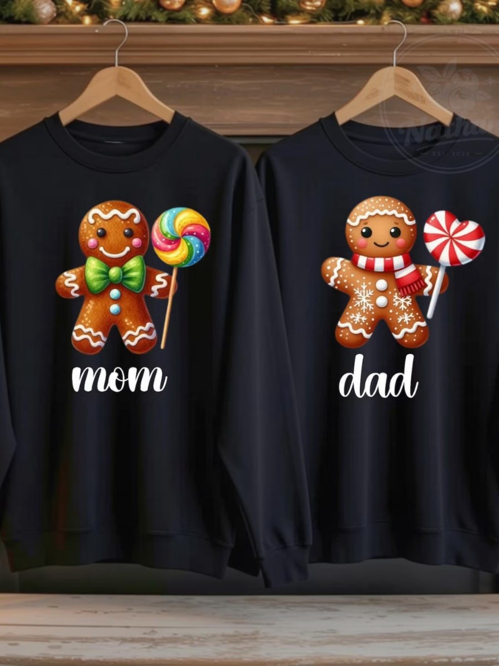 Black 'Mom & Dad' Gingerbread Sweater Set | Couple